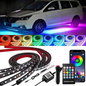 4Pcs Underglow Kit for Car, APP & Remote Control Multicolor Car Underglow Light Kit Music Sync RGB Underbody Strips Light Waterproof for Car Trucks SUVs