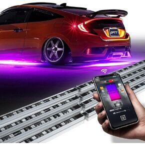 OPT7 Aura Pro Aluminum Underglow for Car Truck RV, Bluetooth APP Exterior Underbody Lighting Kit, Multi-Color Mode, Waterproof, Soundsync, Door Assist, iOS/Android Enable, Universal Fit, 4 PCS LED Bar