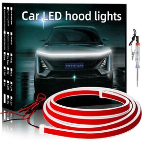 YM E-Bright Car Led Lights خارجي RGB غطاء محرك السيارة شريط إضاءة مقاوم للماء متعدد الألوان الديناميكي للمسح الضوئي لبدء تشغيل غطاء محرك السيارة DRL أضواء النهار الجري للسيارات والشاحنات وسيارات الدفع الرباعي والتحكم في التطبيق، 12 فولت 70 بوصة