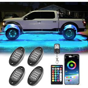 8Pods RGB LED أضواء الصخور مع APP / RF التحكم عن بعد، أضواء تحت الوهج متعدد المناطق أضواء النيون الخارجية متعدد الألوان 12 فولت مقاوم للماء لملحقات الشاحنات Jeep UTV SUV ATV عربة الغولف الطرق الوعرة