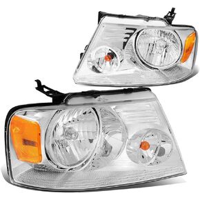 DNA MOTORING HL-OH-F1504-CH-AM Chrome Amber Headlights Replacement Compatible with 04-08 F150/06-08 Mark LT