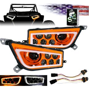 SLK-Lights PREMIUM RED Razor RZR LED Headlight Halo Turn Signal Kit Street Legal (يناسب: 2015-2021) (أحمر مزدوج اللون SwitchBack Halo أبيض / كهرمان) in Saudi Arabia