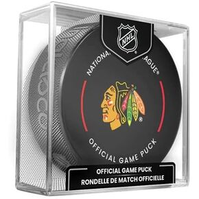 Chicago Blackhawks Official Game Hockey Puck with Holder