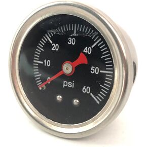 مقياس منظم ضغط الوقود العالمي 0-60 رطل لكل بوصة مربعة، مقياس ضغط الوقود المملوء بالسائل، حجم القرص 1-1/2 بوصة، 3-2-3%، حامل خلفي مركزي 1/8 بوصة NPT in Kuwait