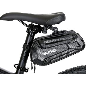 WILD MAN Bike Saddle Bag Waterproof Bicycle Saddle Bag Under Seat Bag Bike Accessories 3D Hard Shell Bike Seat Bag with Silver Reflective Strip, Quick Release 1.2L(Black)
