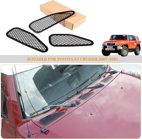 غطاء فتحة تهوية غطاء محرك السيارة متوافق مع Toyot@ FJ Cruiser 2007-2021، غطاء حماية فتحة تهوية المحرك، ملحقات غطاء فتحة تهوية غطاء المحرك الخارجي التلقائي، 3 قطع (أسود) in Kuwait