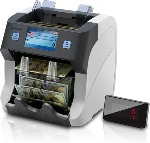 Ten Tatent SH-108C عداد فواتير ذات فئات مختلطة وفارز مع كشف التزييف - ماكينة عد نقود متعددة العملات مع جيب رفض كشف التزييف، 2 سجل رقم تسلسلي CIS/UV/MG/ in Kuwait