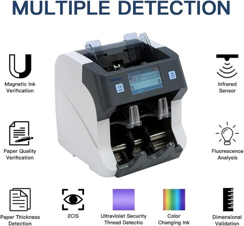 Ten Tatent SH-108C عداد فواتير ذات فئات مختلطة وفارز مع كشف التزييف - ماكينة عد نقود متعددة العملات مع جيب رفض كشف التزييف، 2 سجل رقم تسلسلي CIS/UV/MG/ in Kuwait