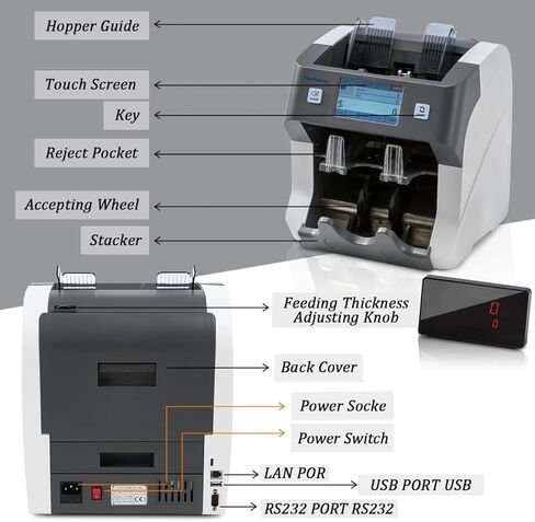 Ten Tatent SH-108C عداد فواتير ذات فئات مختلطة وفارز مع كشف التزييف - ماكينة عد نقود متعددة العملات مع جيب رفض كشف التزييف، 2 سجل رقم تسلسلي CIS/UV/MG/ in Kuwait