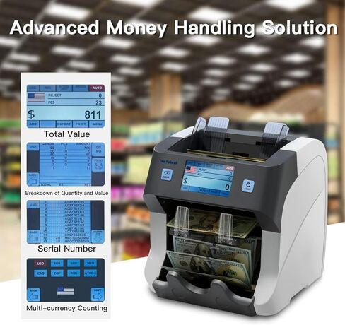 Ten Tatent SH-108C عداد فواتير ذات فئات مختلطة وفارز مع كشف التزييف - ماكينة عد نقود متعددة العملات مع جيب رفض كشف التزييف، 2 سجل رقم تسلسلي CIS/UV/MG/ in Kuwait