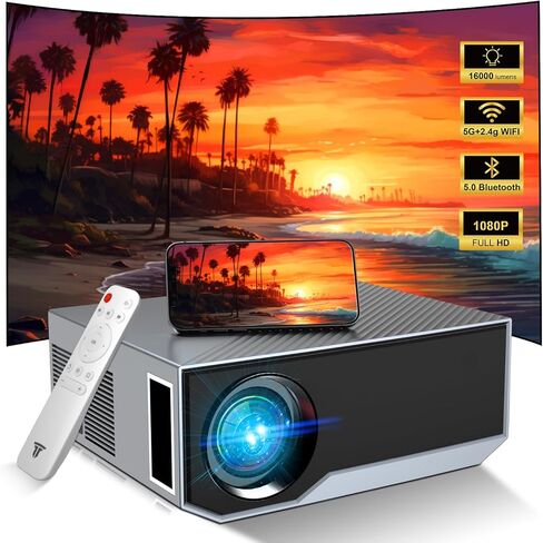 Projector with WiFi and Bluetooth, 16000L Portable Projectors, Outdoor Projector Support Native 1080P Video Movie Projector for Home Theater, Compatible with iOS & Android Phone, PC, HDMI,VGA,USB,AV in Kuwait