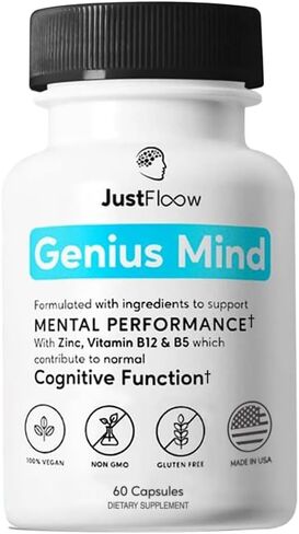 مكمل JustFloow Genius Mind® للدماغ منشط الذهن، يدعم الوظيفة الإدراكية، ومستويات الطاقة، ووظيفة التركيز والذاكرة - 17 مكونًا لتعزيز الدماغ بما في ذلك Lions Mane، وBacopa، وGinkgo، وفيتامين B12 in Saudi Arabia