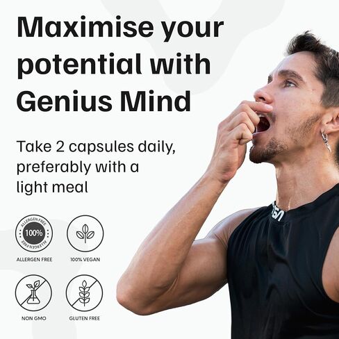 مكمل JustFloow Genius Mind® للدماغ منشط الذهن، يدعم الوظيفة الإدراكية، ومستويات الطاقة، ووظيفة التركيز والذاكرة - 17 مكونًا لتعزيز الدماغ بما في ذلك Lions Mane، وBacopa، وGinkgo، وفيتامين B12 in Saudi Arabia