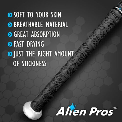 شريط قبضة الخفافيش من ALIEN PROS للبيسبول 1.1 مم (عبوتان) - شريط مضرب مسبق القطع وذو جودة احترافية - قم بلف الخفاش الخاص بك من أجل تشغيل منزلي ملحمي - بديل لقبضة مضرب البيسبول القديمة in Kuwait