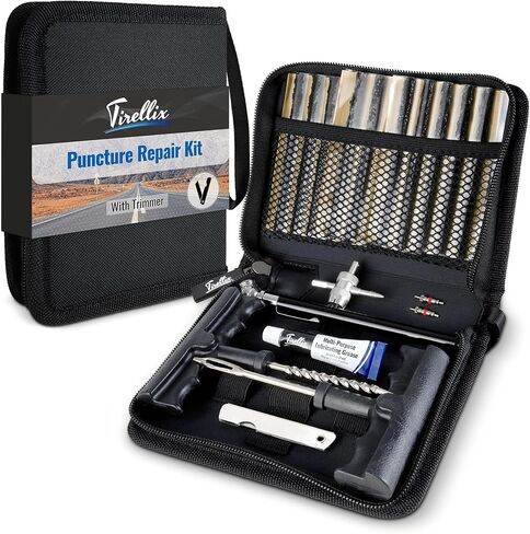 طقم إصلاح الإطارات المسطحة من تيريليكس (مع أداة تشذيب) - طقم إصلاح ثقوب الإطارات 24 قطعة للسيارة والسيارات وأدوات إصلاح الإطارات في حالات الطوارئ ومقابس الإطارات في حقيبة حمل منظمة بسحاب، للإطارات بدون أنابيب in Kuwait