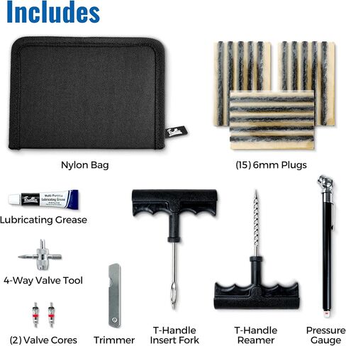 طقم إصلاح الإطارات المسطحة من تيريليكس (مع أداة تشذيب) - طقم إصلاح ثقوب الإطارات 24 قطعة للسيارة والسيارات وأدوات إصلاح الإطارات في حالات الطوارئ ومقابس الإطارات في حقيبة حمل منظمة بسحاب، للإطارات بدون أنابيب in Kuwait