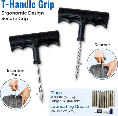 طقم إصلاح الإطارات المسطحة من تيريليكس (مع أداة تشذيب) - طقم إصلاح ثقوب الإطارات 24 قطعة للسيارة والسيارات وأدوات إصلاح الإطارات في حالات الطوارئ ومقابس الإطارات في حقيبة حمل منظمة بسحاب، للإطارات بدون أنابيب in Kuwait