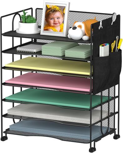 Desk Organizer with Hanging File Holder, Paper Letter Tray Organizer with Drawer and Pen Holder, Mesh Desktop Organizer and Storage for Office Supplies(Black) in Saudi Arabia