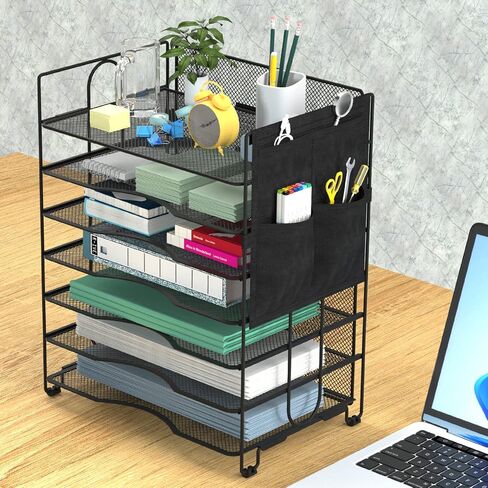 Desk Organizer with Hanging File Holder, Paper Letter Tray Organizer with Drawer and Pen Holder, Mesh Desktop Organizer and Storage for Office Supplies(Black) in Saudi Arabia