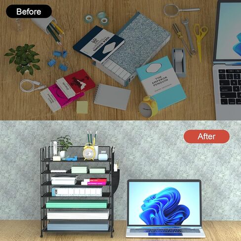Desk Organizer with Hanging File Holder, Paper Letter Tray Organizer with Drawer and Pen Holder, Mesh Desktop Organizer and Storage for Office Supplies(Black) in Saudi Arabia