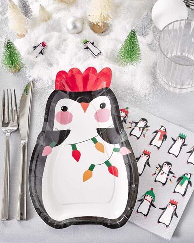 Talking Tables Christmas Xmas Shaped Penguin Paper Plates Christmas Family Fun | 12 Pack | Xmas Lunch Dinner Party, Multicolor in Saudi Arabia