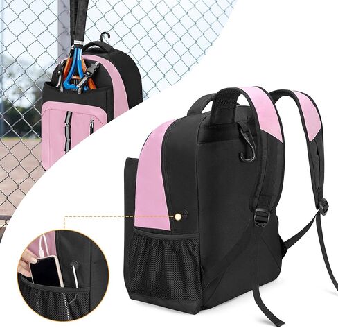 حقيبة تنس للنساء، حقيبة ظهر للتنس مع مساحة منفصلة للأحذية، وحزام كتف مبطن وجيوب متعددة للتنس/كرة الريشة/كرة المخلل/مضارب الاسكواش والإكسسوارات، وردي in Kuwait