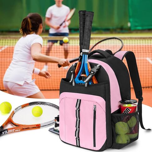 حقيبة تنس للنساء، حقيبة ظهر للتنس مع مساحة منفصلة للأحذية، وحزام كتف مبطن وجيوب متعددة للتنس/كرة الريشة/كرة المخلل/مضارب الاسكواش والإكسسوارات، وردي in Kuwait