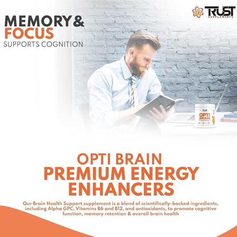 TRUST SUPPLEMENT Opti Brain - تعزيز الذاكرة والتركيز، دعم الدماغ منشط الذهن للطاقة، معزز الدماغ للصحة مع الطاقة والتركيز - معززات الطاقة المتميزة (30 حصة) in Saudi Arabia
