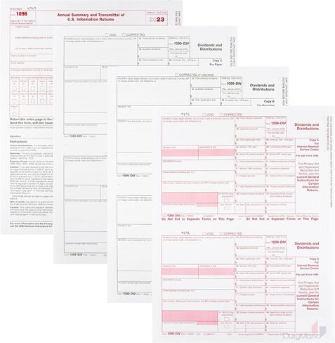 2023 Complete Laser 1099-DIV Income Tax Form Set and 1096 - Kit for 25 Vendors ~4-Part~ All 1099-DIV Income Forms in Value Pack | 1099-DIV Income 2023 in Saudi Arabia