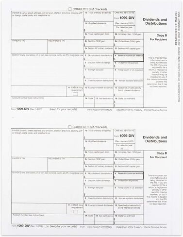 2023 Complete Laser 1099-DIV Income Tax Form Set and 1096 - Kit for 25 Vendors ~4-Part~ All 1099-DIV Income Forms in Value Pack | 1099-DIV Income 2023 in Saudi Arabia