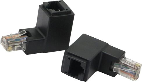 CERRXIAN 90 درجة إيثرنت LAN RJ45 ذكر إلى أنثى، محول موسع شبكة الزاوية اليمنى Cat5 / Cat5e / Cat6 (عبوتان) أسود، (زاوية أعلى) in Kuwait