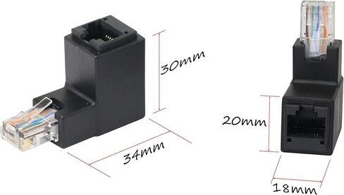 CERRXIAN 90 درجة إيثرنت LAN RJ45 ذكر إلى أنثى، محول موسع شبكة الزاوية اليمنى Cat5 / Cat5e / Cat6 (عبوتان) أسود، (زاوية أعلى) in Kuwait