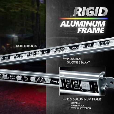 OPT7 Aura Pro Aluminium Underglow لشاحنة السيارة RV، طقم إضاءة خارجي أسفل الجسم بتطبيق بلوتوث، وضع متعدد الألوان، مقاوم للماء، مزامنة صوتية، مساعدة الباب، تمكين iOS/Android، ملاءمة عالمية، شريط LED 4 قطع in Kuwait