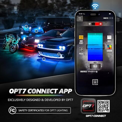 OPT7 Aura Pro Aluminium Underglow لشاحنة السيارة RV، طقم إضاءة خارجي أسفل الجسم بتطبيق بلوتوث، وضع متعدد الألوان، مقاوم للماء، مزامنة صوتية، مساعدة الباب، تمكين iOS/Android، ملاءمة عالمية، شريط LED 4 قطع in Kuwait