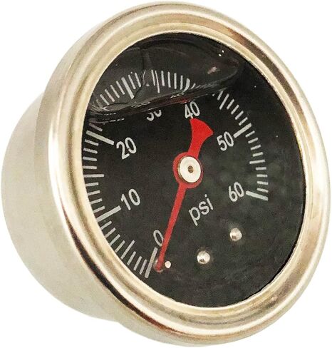 مقياس منظم ضغط الوقود العالمي 0-60 رطل لكل بوصة مربعة، مقياس ضغط الوقود المملوء بالسائل، حجم القرص 1-1/2 بوصة، 3-2-3%، حامل خلفي مركزي 1/8 بوصة NPT in Kuwait
