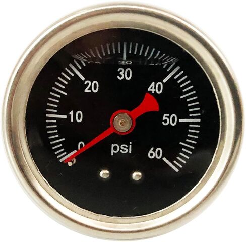 مقياس منظم ضغط الوقود العالمي 0-60 رطل لكل بوصة مربعة، مقياس ضغط الوقود المملوء بالسائل، حجم القرص 1-1/2 بوصة، 3-2-3%، حامل خلفي مركزي 1/8 بوصة NPT in Kuwait