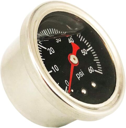 مقياس منظم ضغط الوقود العالمي 0-60 رطل لكل بوصة مربعة، مقياس ضغط الوقود المملوء بالسائل، حجم القرص 1-1/2 بوصة، 3-2-3%، حامل خلفي مركزي 1/8 بوصة NPT in Kuwait