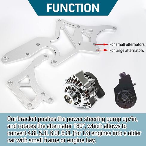 for LS Engine Serpentine Bracket Alternator & Power Steering Pump Swap Conversion Compatible with Chevrolet LS1 LS2 LS3 LS6 LS7 4.8 5.3 6.0 6.2 Truck SUV 1962-1981 Relocation Bracket (Black) in Saudi Arabia