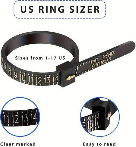 Ring Sizer: Smart Ring Size Measuring Tool, US 1-17 Reusable Ring Size Measurer in Black in Kuwait