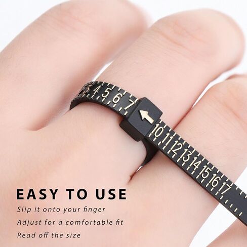 Ring Sizer: Smart Ring Size Measuring Tool, US 1-17 Reusable Ring Size Measurer in Black in Kuwait
