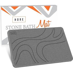 HORE Stone Bath Mat, Shower Mat - Non Slip Diatomaceous Earth Bath Mat, Ultra Absorbent Quick Dry Bath Mat, Modern Stone Bathroom Mat Design, Eco-Chic Stone Bath Mats for Bathroom, Large, Dark Grey