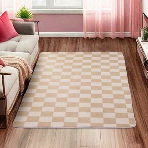 Holawakaka Pink Checkered Area Rugs for Bedroom Living Room, 4x6 Ft Fluffy Shag Shaggy Fuzzy Checkeboard Rug, Soft & Comfy Carpet, Indoor Plush Area Rug for Office College Dorm Apartment Game Room