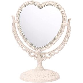 Heart Shape Tabletop Makeup Vanity Mirror Double Sided Rotation for Bathroom, Bedroom (Purple)