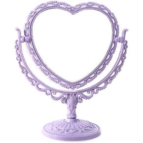 Heart Shape Tabletop Makeup Vanity Mirror Double Sided Rotation for Bathroom, Bedroom (Purple) in Kuwait