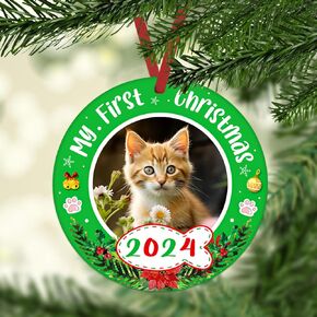 Cat First Christmas Photo Frame Ornament 2024 Personalized My Fur Baby's 1st Christmas Picture Frame Ornaments Gift for Cat Dad Mom Cat Pet Lover My First Christmas Cat Ornaments for Christmas
