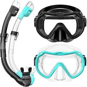 Snorkeling Gear for Adults, Snorkel Mask Set 180° Panoramic View Snorkel Gear, 100% Food-Grade Silicone Anti-Fog Anti-Leak Dry Top Diving Mask for Snorkeling Swimming Scuba Diving