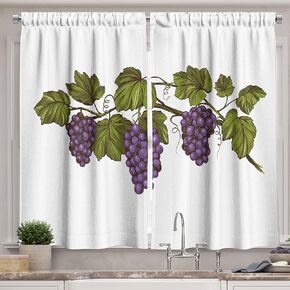 Lunarable Mustard Kitchen Curtains, Vintage Shabby Form Traditional Japanese Style Abstract Half Circle Rounds Motif, Window Drapes 2 Panel Set for Kitchen Cafe Decor, 55" X 39", Yellow White