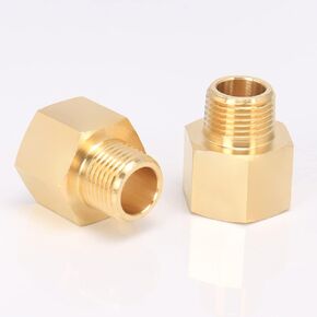 Brass Pipe Fitting, Heavy Duty Metal Thread Solid Brass Reducer Adapter Pipe Reducing Connector, 2 Pack (3/8 Male Pipe x 1/2 Female Pipe)