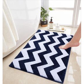 Bathroom Rug, Non-Slip Microfiber Plush Bath Mat, Machine Washable and Super Absorbent Bath Rug, Comfortable Soft Bathroom Mat for Tub, Shower, Sink, Navy, 32" x 20"