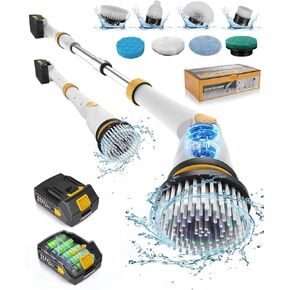 4000mAh Battery Electric Spin Scrubber, 1200 RPM Power Electric Scrubber for Cleaning,3 Speed Adjustable Handle Cordless Shower Cleaning Brush.